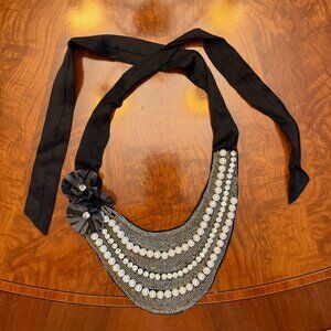 Pearl & Crystal w/ Ribbon Tie Statement Necklace - "Chanel" vibes